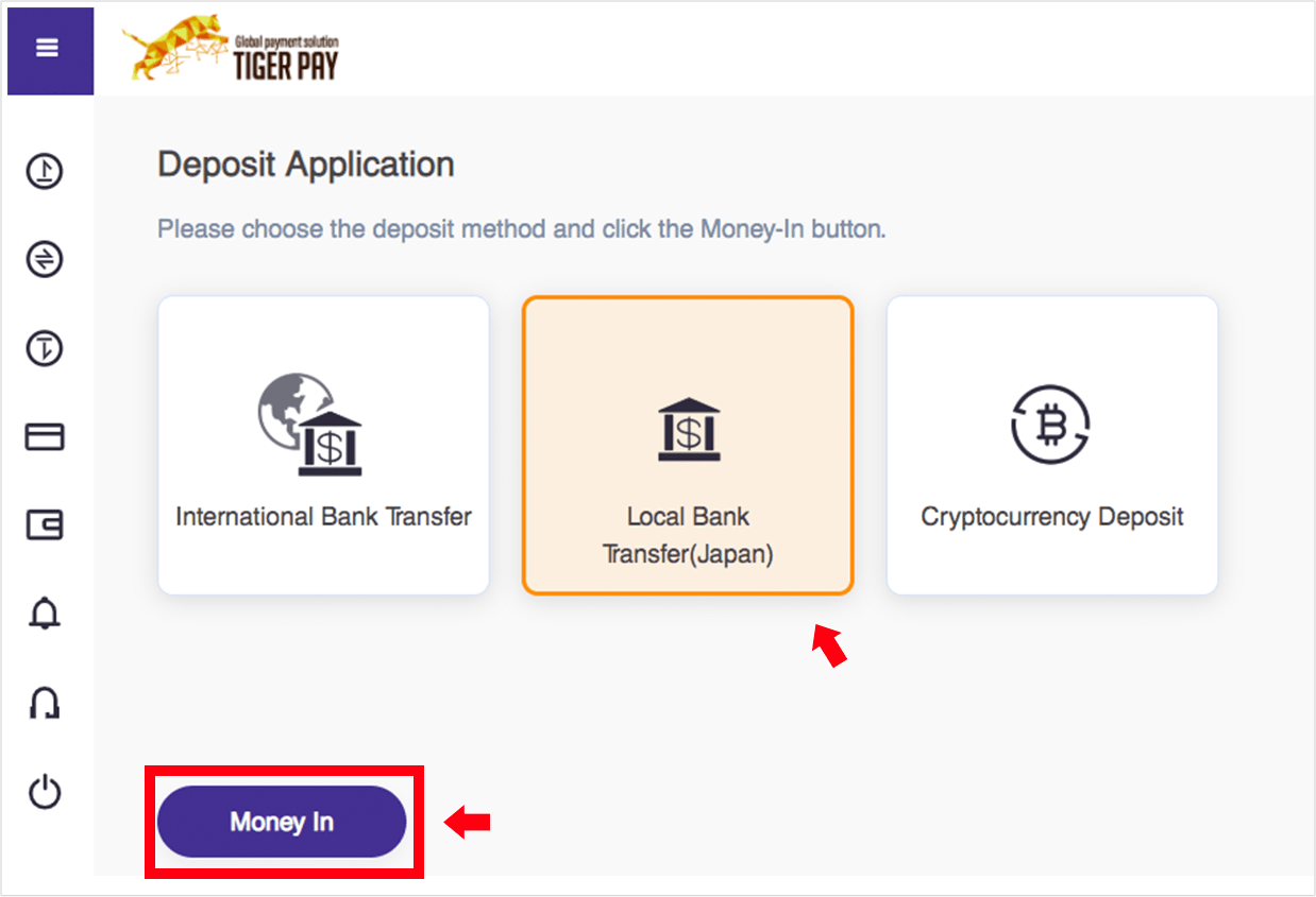 Select the [local bank deposit] and click [Next]