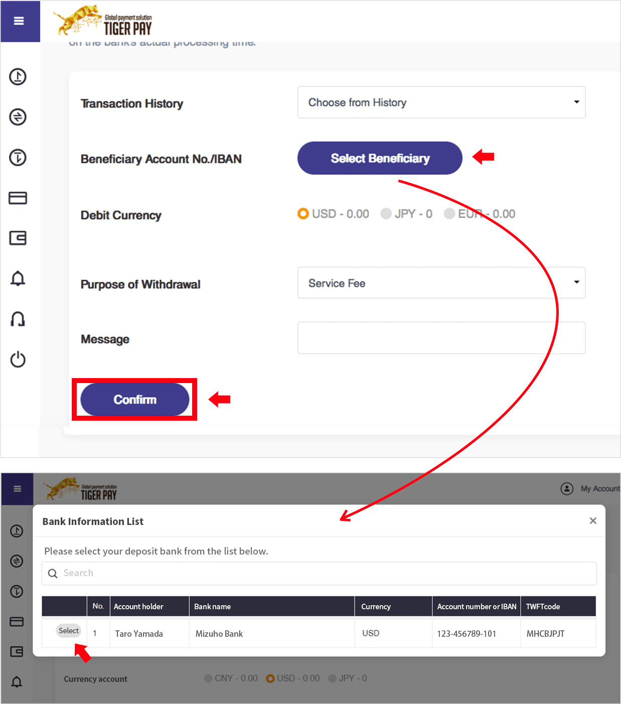 In the case of a withdrawal to the same account as in the past