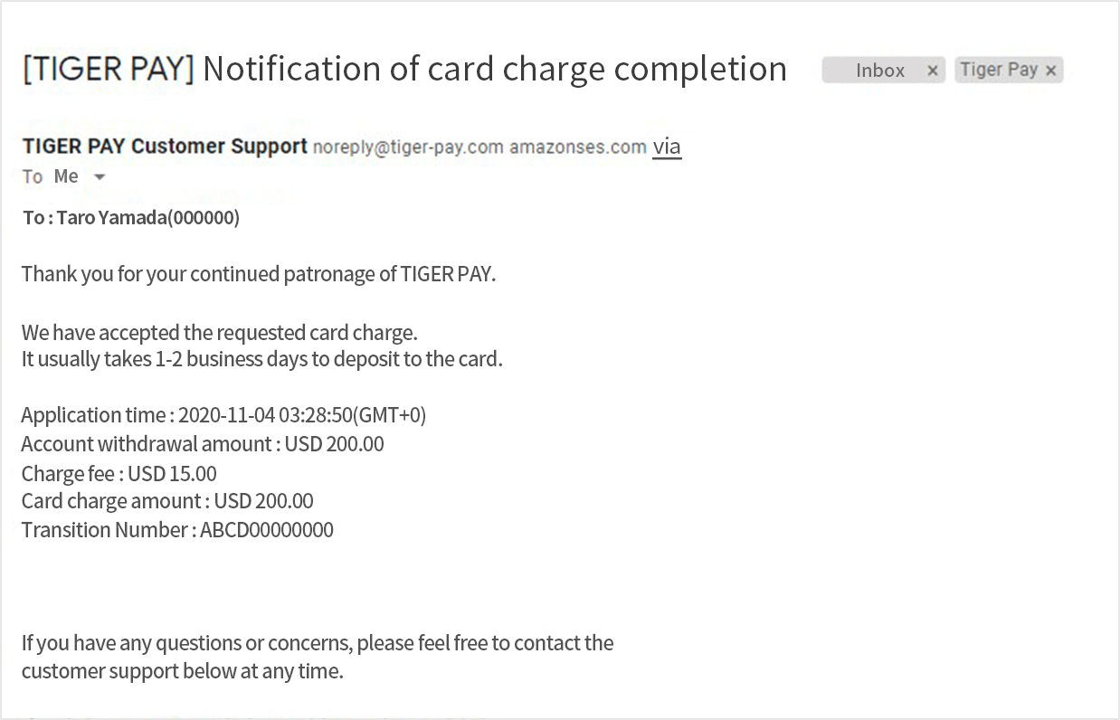  [Card Charge Completion Notification] email