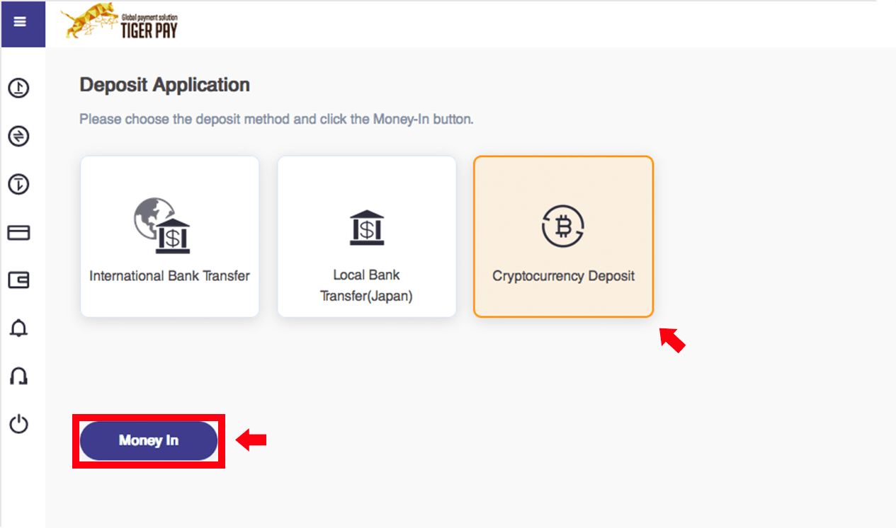 Select [Cryptocurrency deposit ] abd click [Next]