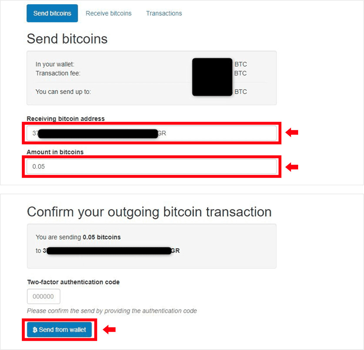 Paste the address you copied to the destination address and enter the amount sent.