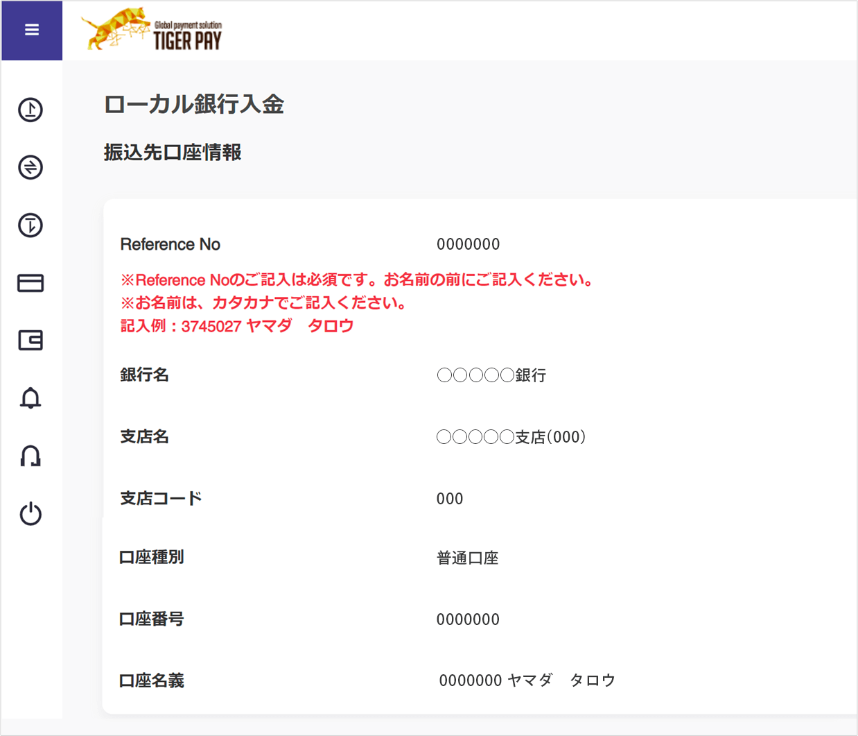 お手持ちの銀行口座からこちらまで申請額と同額を送金してください。